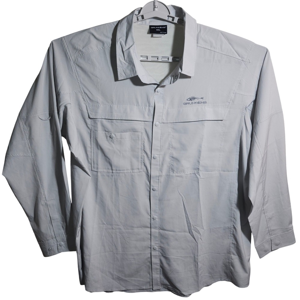 Grundens‎ Gage Fishing Shirt Mens 3XL Gray Long Sleeve Vented Button Up PO 2327